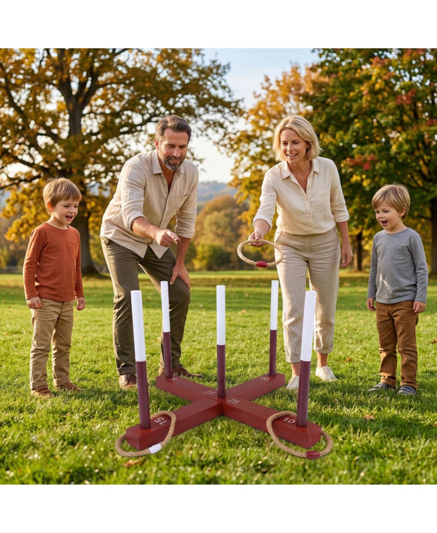 Детские игрушки HONGGE Wooden Ring Toss 24" x 24" Tool-Free Setup Yard Game with 6 Rope Rings and Storage Bag, Ages 3+, цвет: Коричневый — фото 3