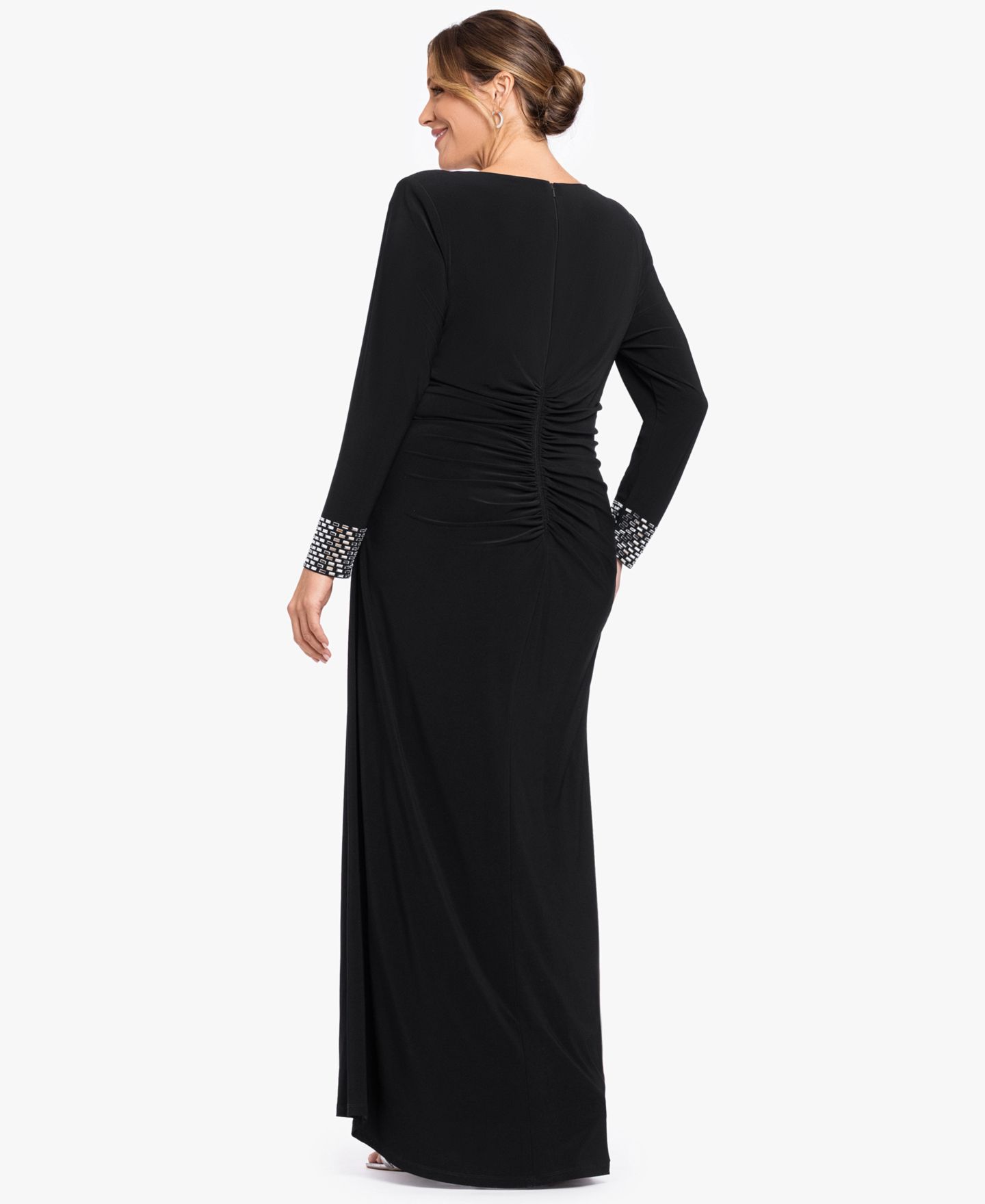 Женские платья Betsy & Adam Plus Size Wedding Guest Bedazzled-Wrist-Cuff Gown, цвет: Чёрный серебряный — фото 4