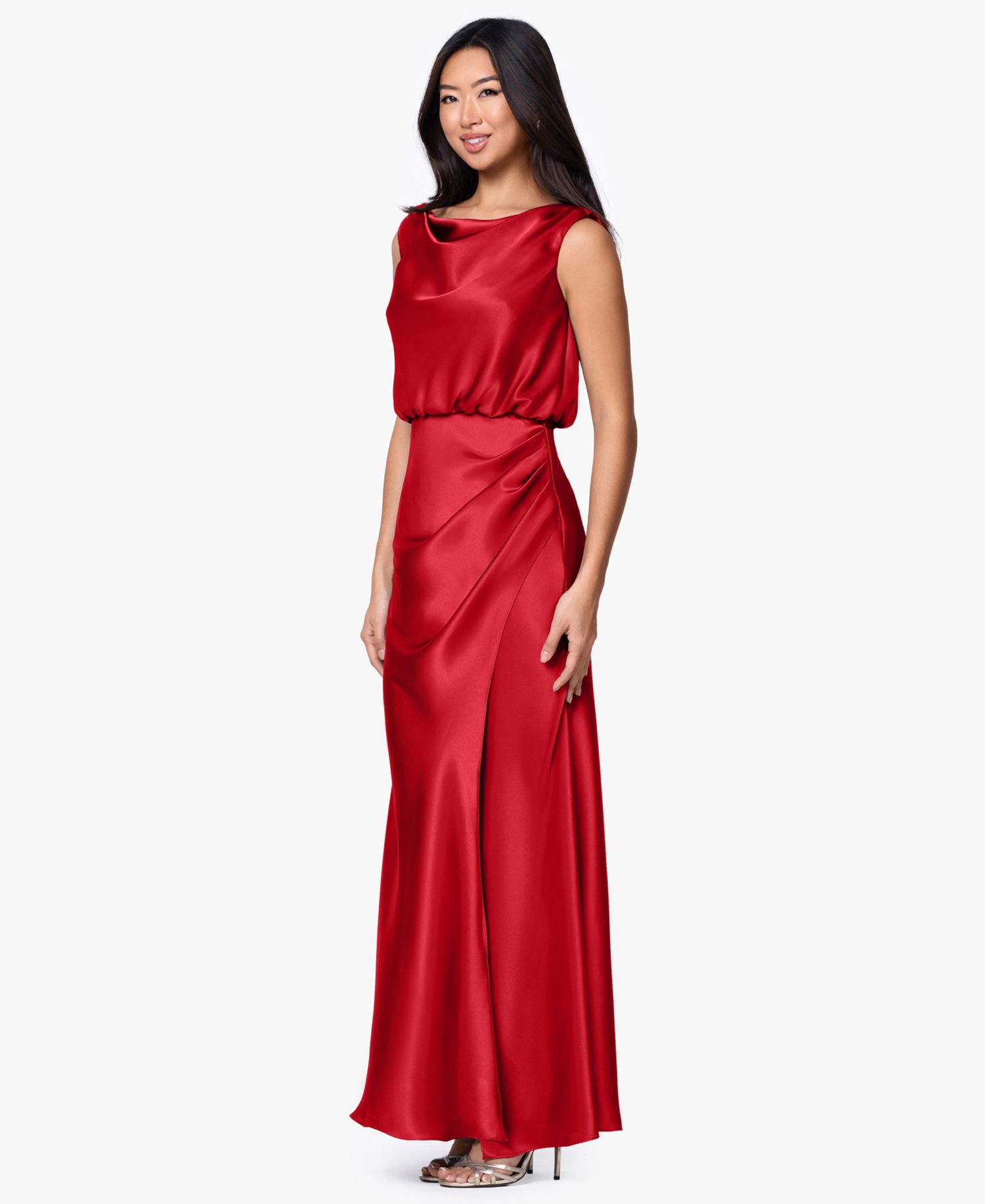 Plus Size Ruched Cowl Neck Sleeveless Gown