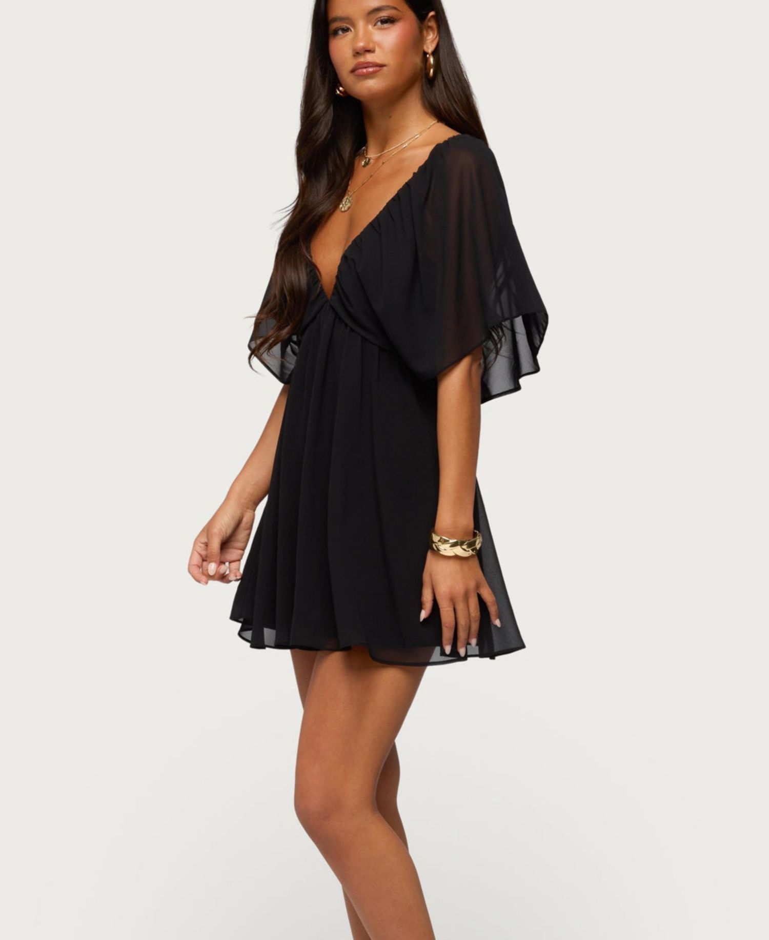 Womens Rosalee Chiffon Babydoll Mini Dress
