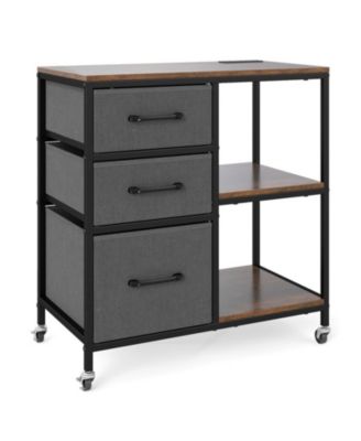 3 Drawer Mobile File Cabinet with Charging Station Rolling Printer Stand with 2 Open Shelves