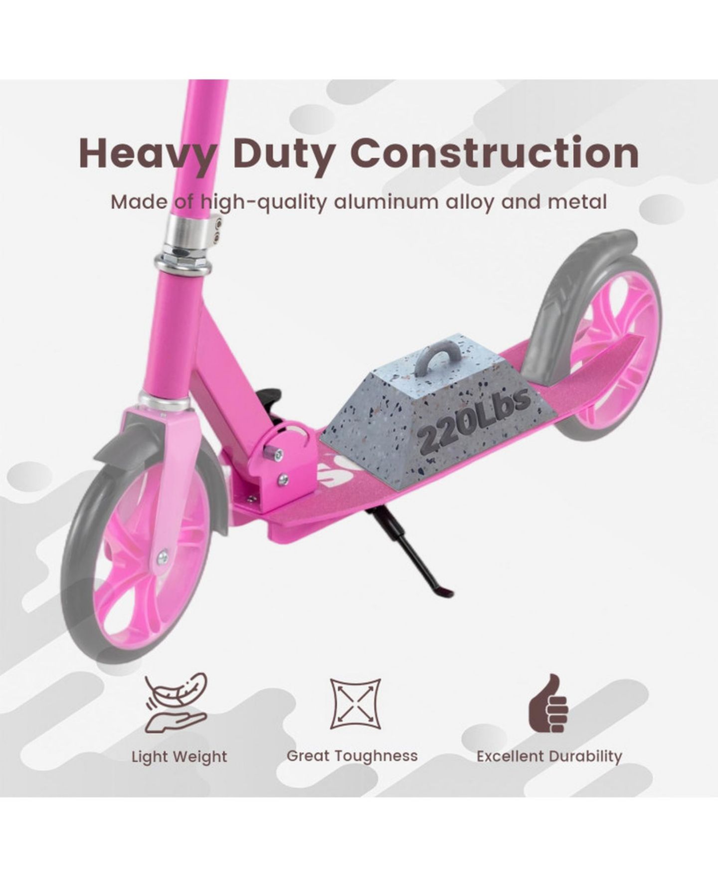 Детская игрушка SUGIFT Folding Aluminum Alloy Scooter with 3 Adjustable Heights for Kids and Adults, цвет: Розовый — фото 7