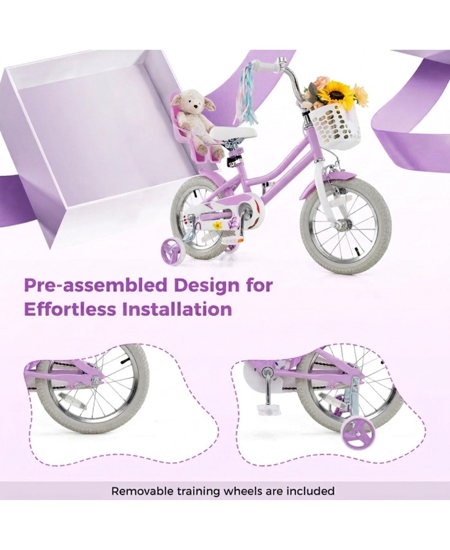 Детская игрушка HONGGE 14-Inch Girls Bike with Doll Seat, Dual Brake System & Training Wheels, Ages 3-5, цвет: Розовый красный — фото 9