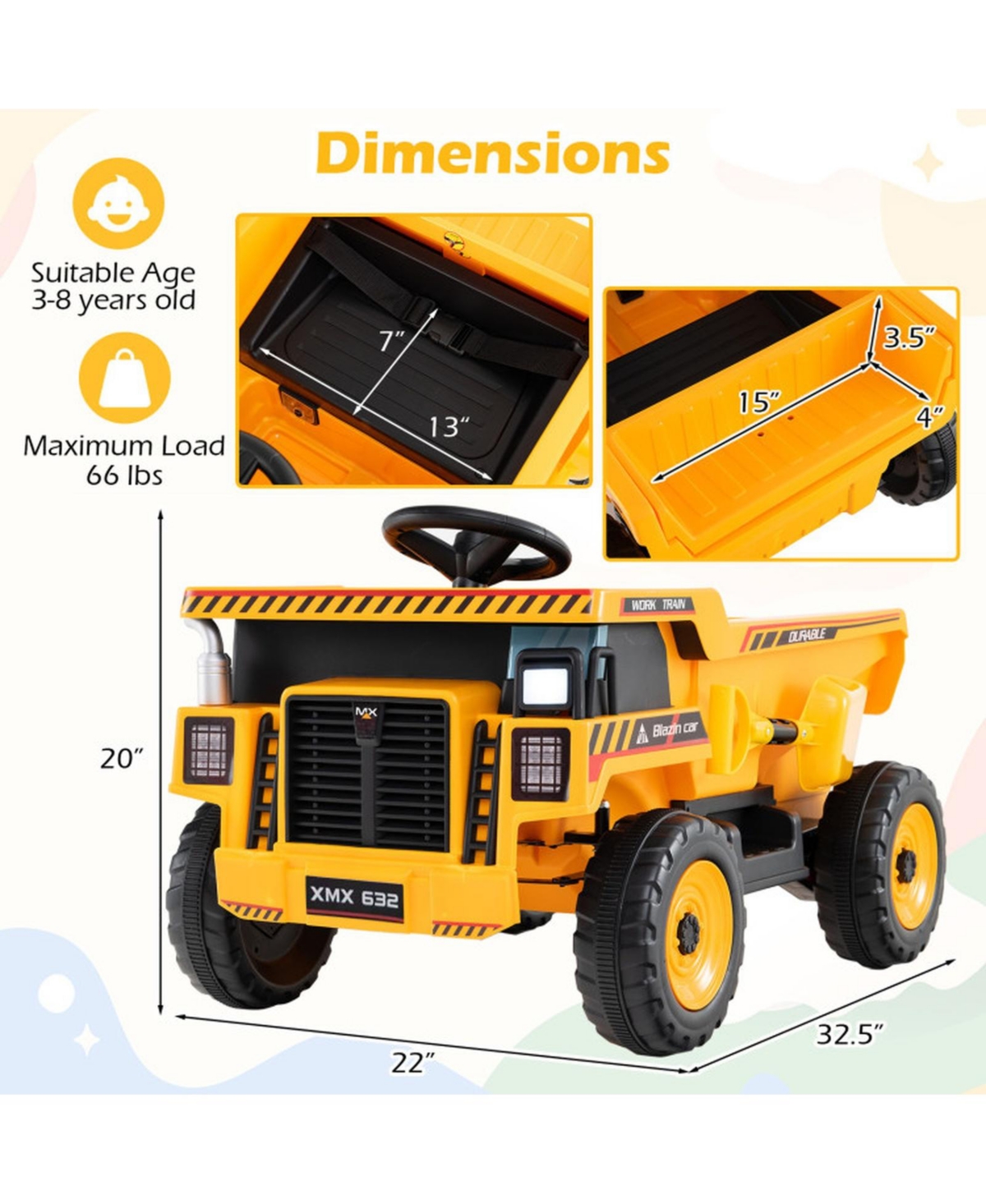 Hongge 24V Construction Truck with Remote Control Ride-On, Ages 3-8