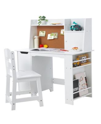 Kids Desk and Chair Set with Storage Shelf, Bulletin Board, and 2 Drawers