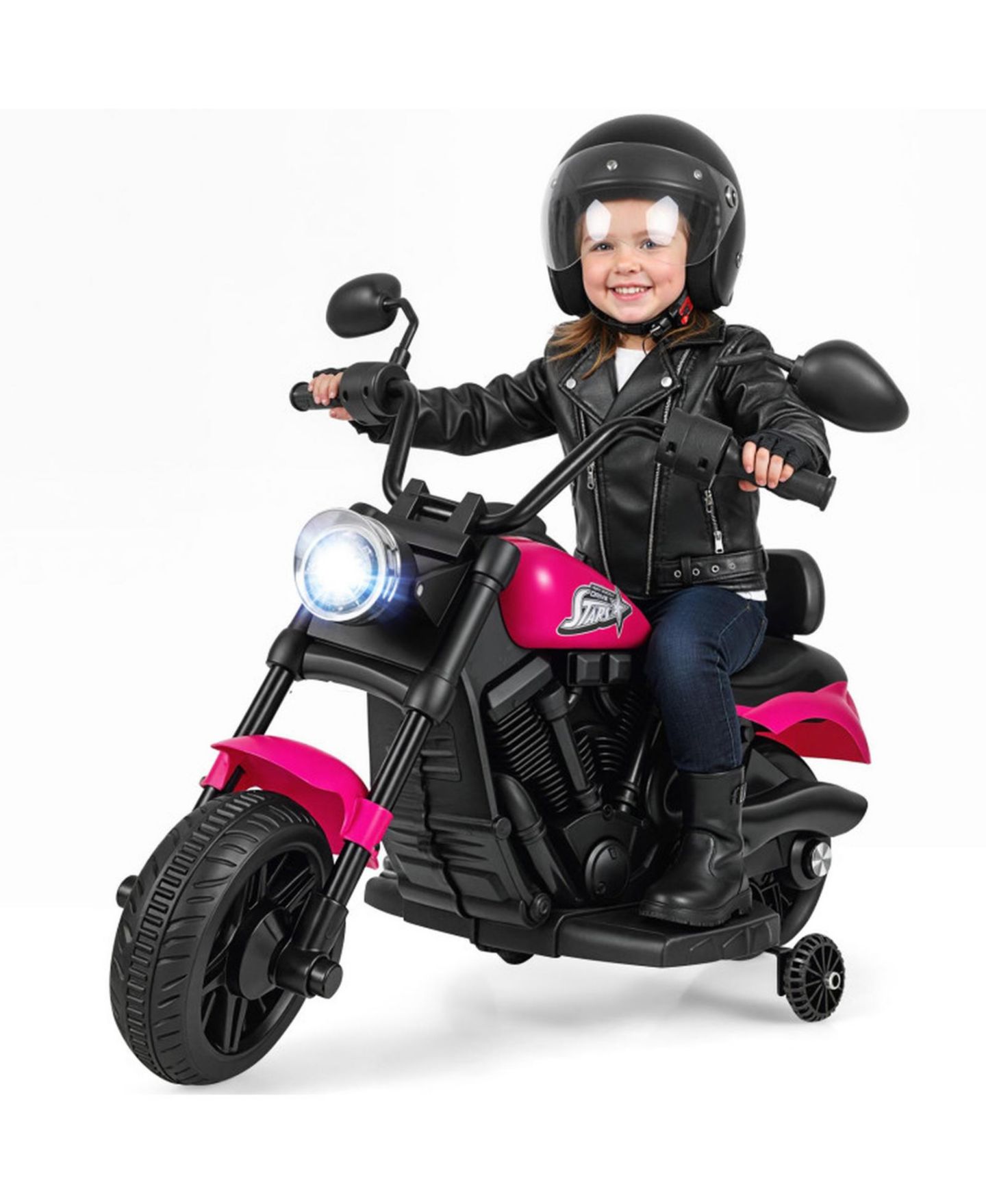 Детская игрушка HONGGE 6V Kids Electric Motorcycle with Headlight and Training Wheels, цвет: Розовый — фото 2