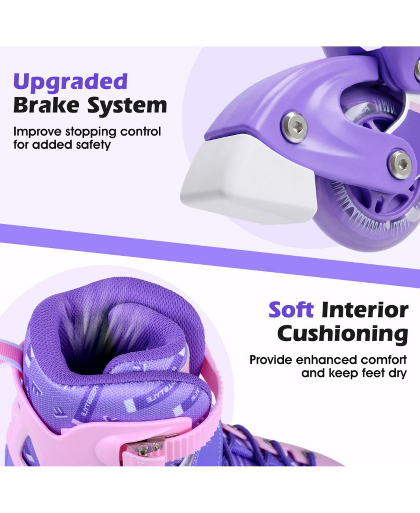 Детские игрушки HONGGE Adjustable Light-Up Kids Inline Skates, Ages 7+, цвет: Фиолетовый — фото 7