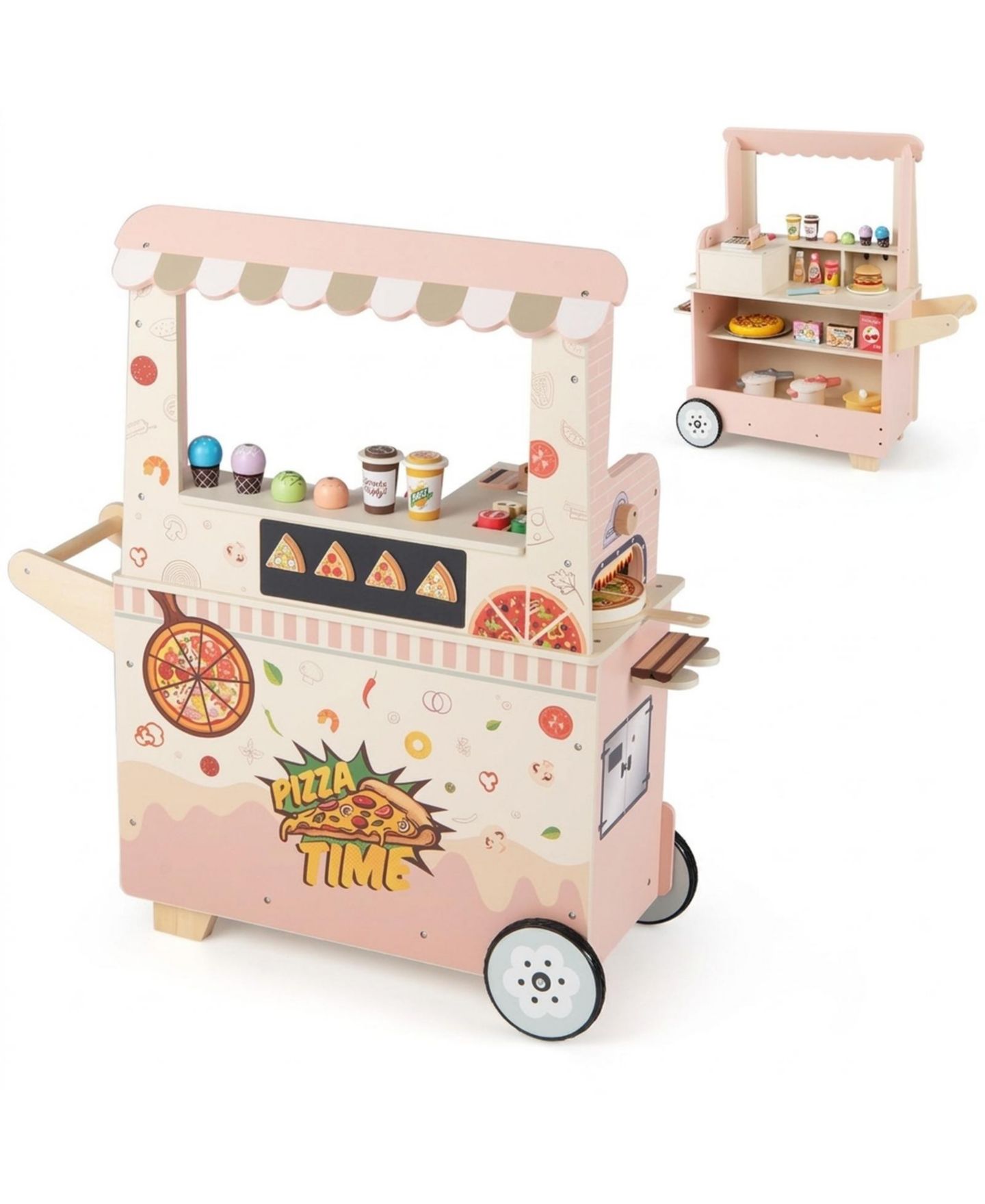 Детский игровой набор SUGIFT Pizza Food Truck Double-Sided Wooden 40-Piece Playset, Ages 3-6, цвет: Розовый — фото 11