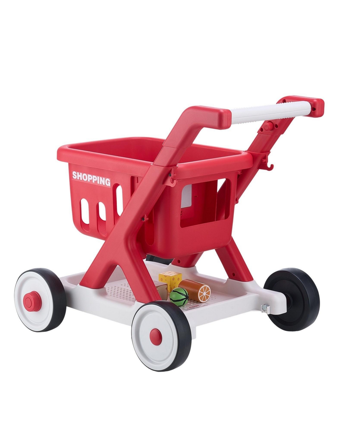 Hongge Scan and Sort Kids Shopping Cart with Pretend Food Light-Up Scanner and Adjustable Handle Ages 2 Plus