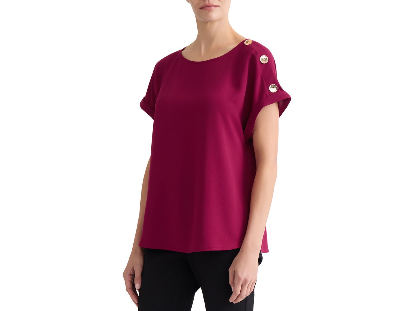 Женская блузка Jones New York Shoulder-Button-Detail Boat-Neck Short-Sleeve Blouse, цвет: Ягодный красный — фото 3