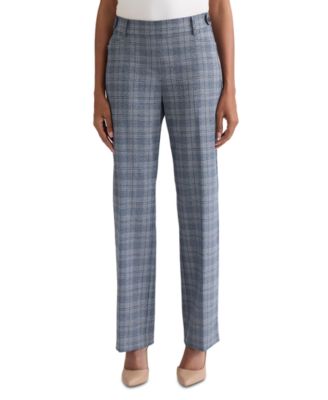 Petite Plaid Straight-Leg Pull-On Pants
