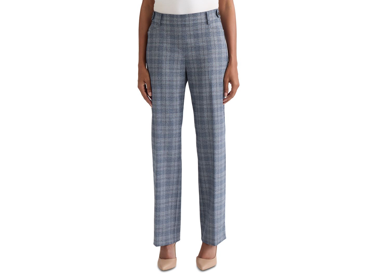 Женские брюки Jones New York Petite Plaid Straight-Leg Pull-On, цвет: Тёмно-синий — фото 1