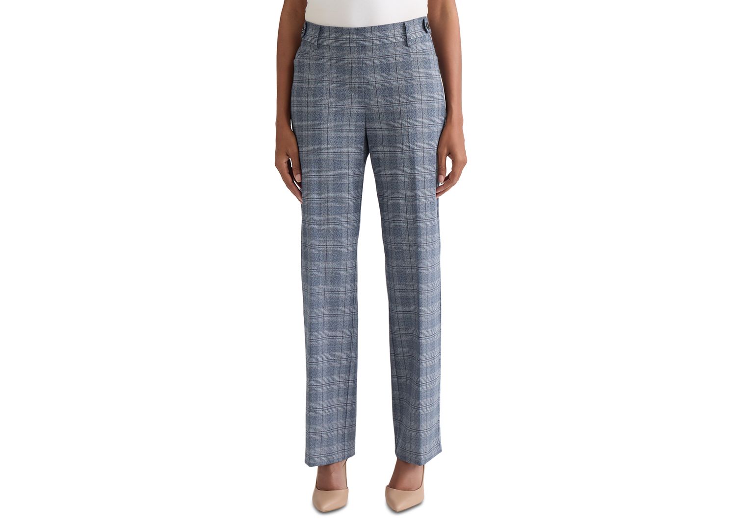 Petite Plaid Straight-Leg Pull-On Pants