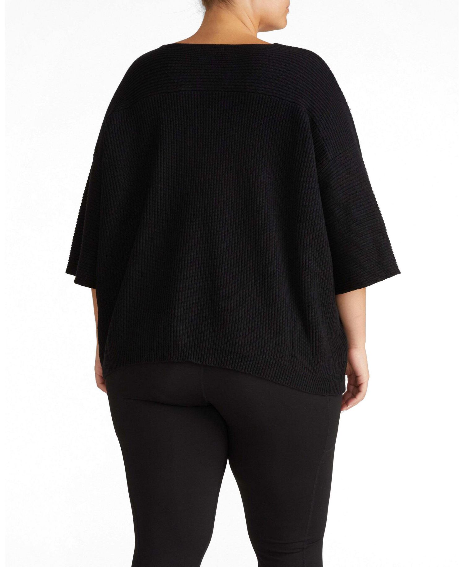 Plus Size Lotus V-Neck Oversized Ribbed-Knit Sweater