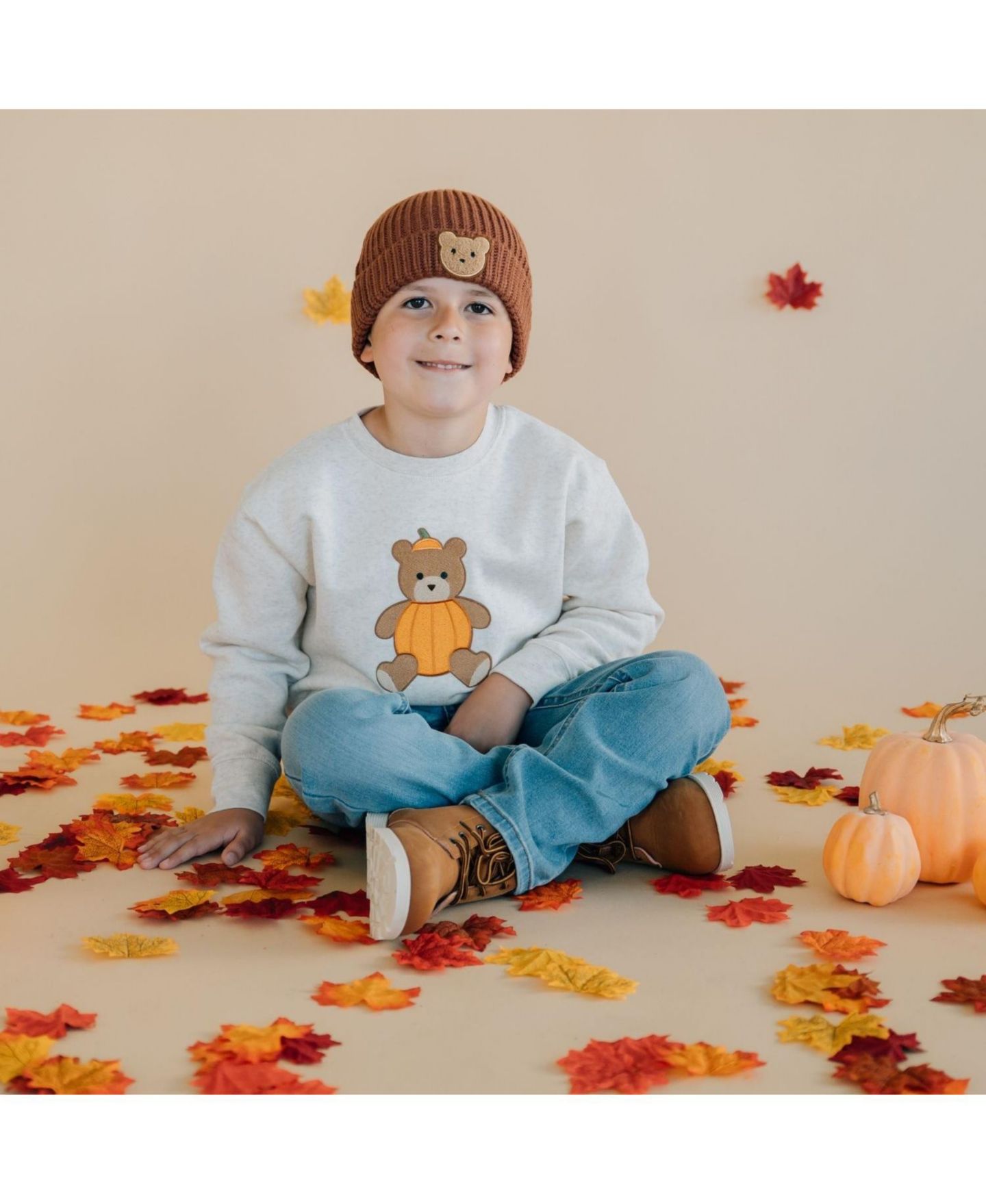 Толстовка Sweet Wink Pumpkin Teddy Bear Patch для мальчиков, цвет: Натуральный меланжевый — фото 4