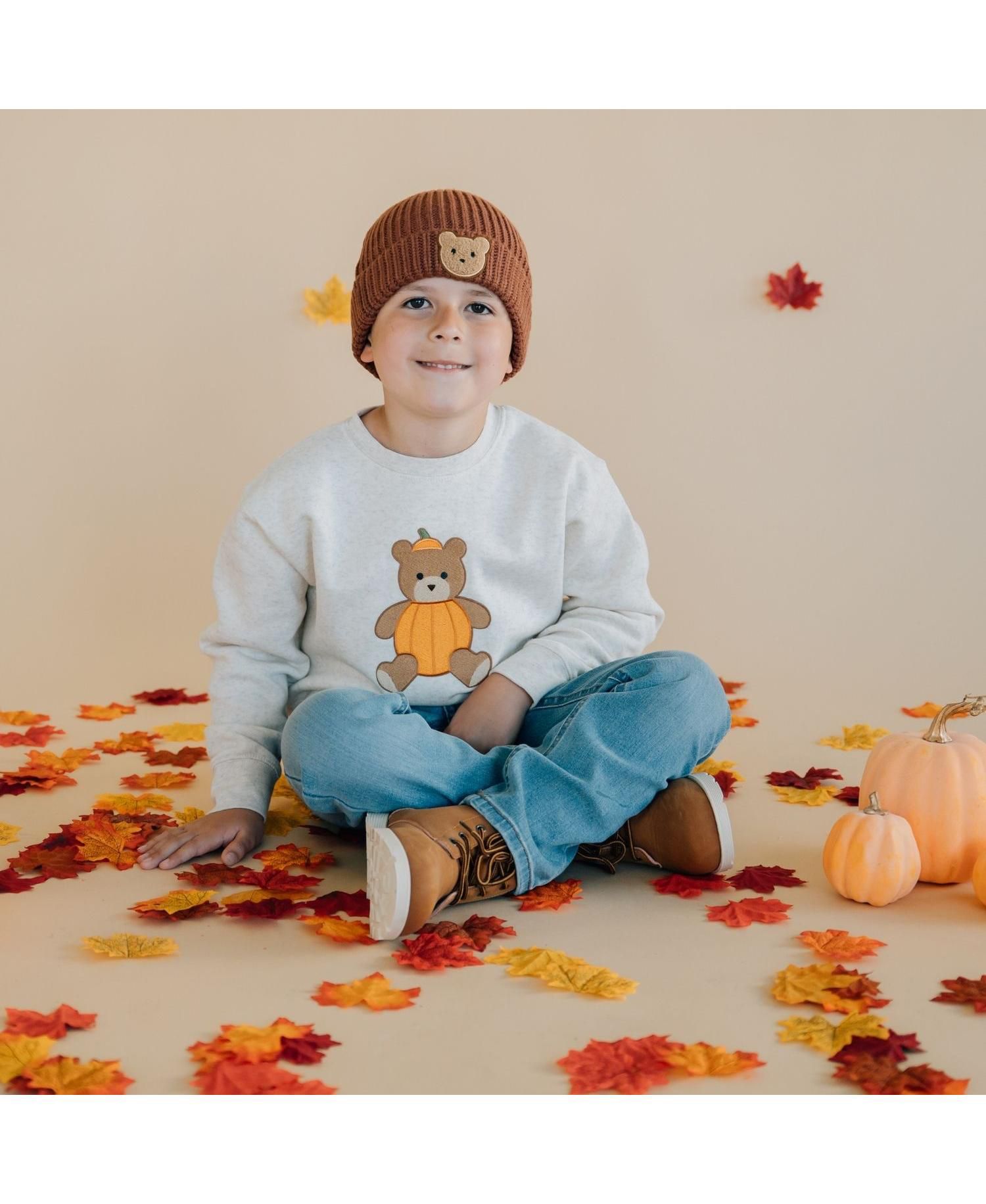 Little Boys (5-8) Pumpkin Teddy Bear Patch Sweatshirt