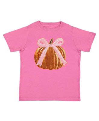 Big Girls Coquette Pumpkin Sequin Patch Short Sleeve T-Shirt