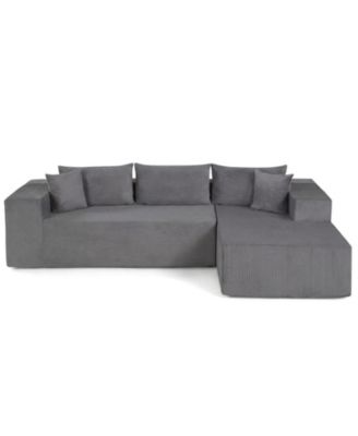 Modular L-Shaped Sectional Sofa with Deep Seats and 5 Corduroy Throw Pillows