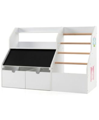 Kids Toy Storage Organizer with Flip-Up Blackboard and 2 Rolling Drawers