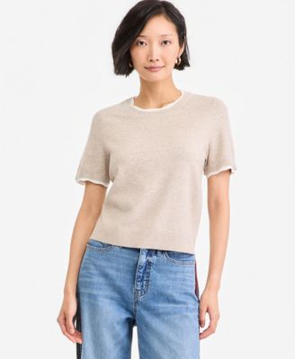 Women's Short-Sleeve Scallop-Trim Sweater
