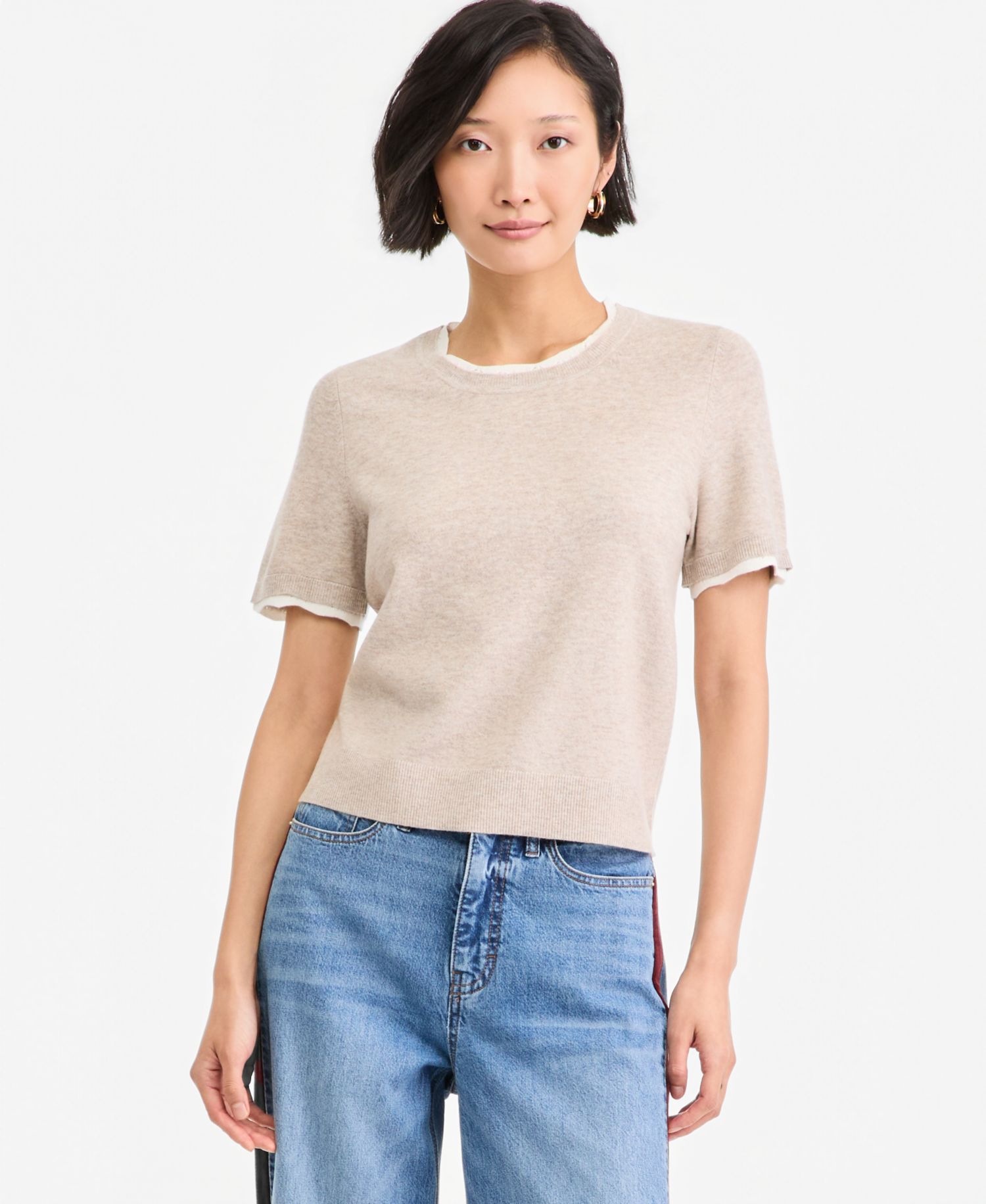 Women's Short-Sleeve Scallop-Trim Sweater