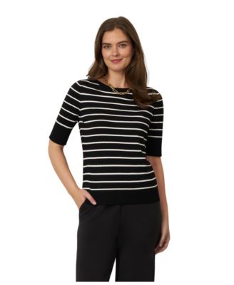 Women's Stripe Ballet Neckline Elbow-Length Sweater
