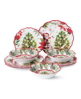Santa's Delivery Melamine 12-Piece Dinnerware Set, Service For 4