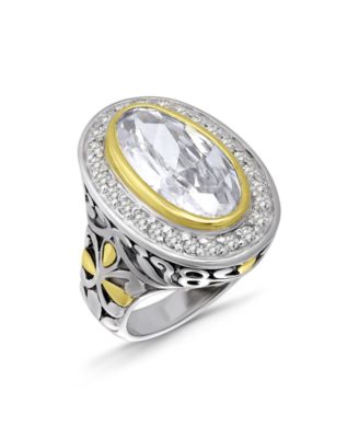 Two-Tone Oval Cubic Zirconia Oxidized Accents Statement Ring