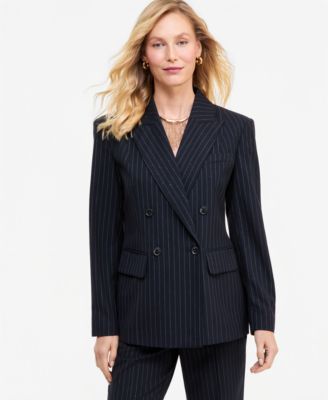 Women's Crystal Embellished Double-Breasted Pinstripe Blazer