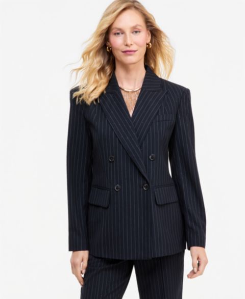 Женский пиджак I.N.C. International Concepts Crystal Embellished Double-Breasted Pinstripe Blazer, цвет: Индиго ночной