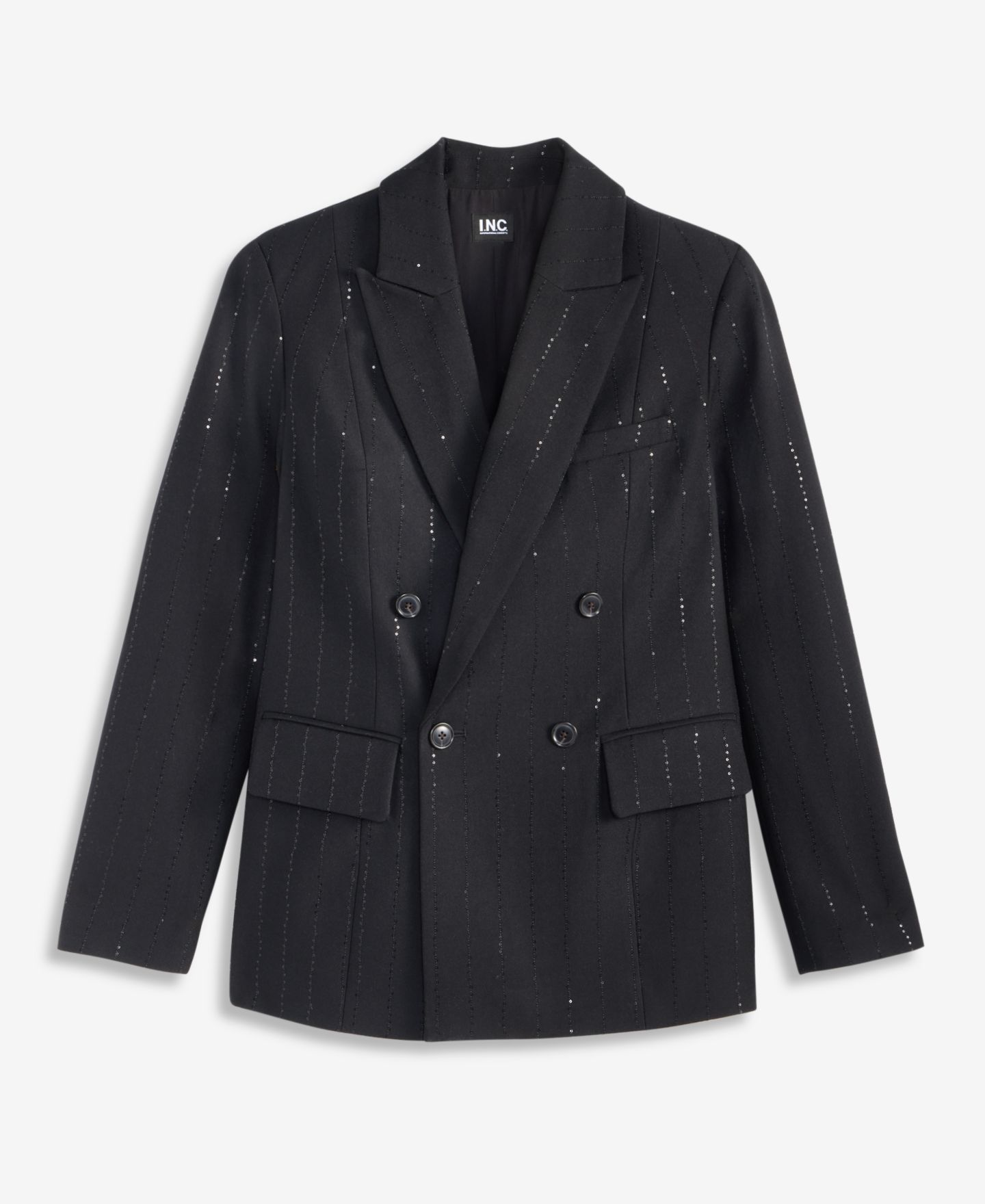 Женский пиджак I.N.C. International Concepts Double-Breasted Sequin Embellished Pinstripe Blazer, цвет: Глубокий чёрный — фото 6