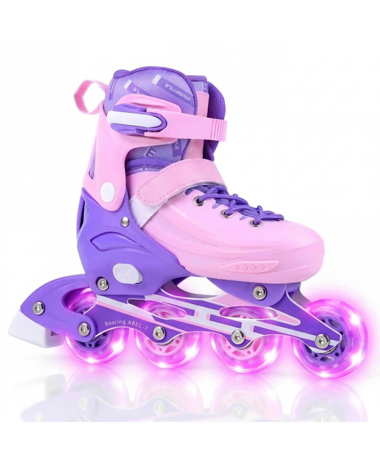 Детские игрушки HONGGE Light-Up Adjustable Inline Skates, Sizes 13.5C-3, Ages 5-7, цвет: Фиолетовый — фото 9