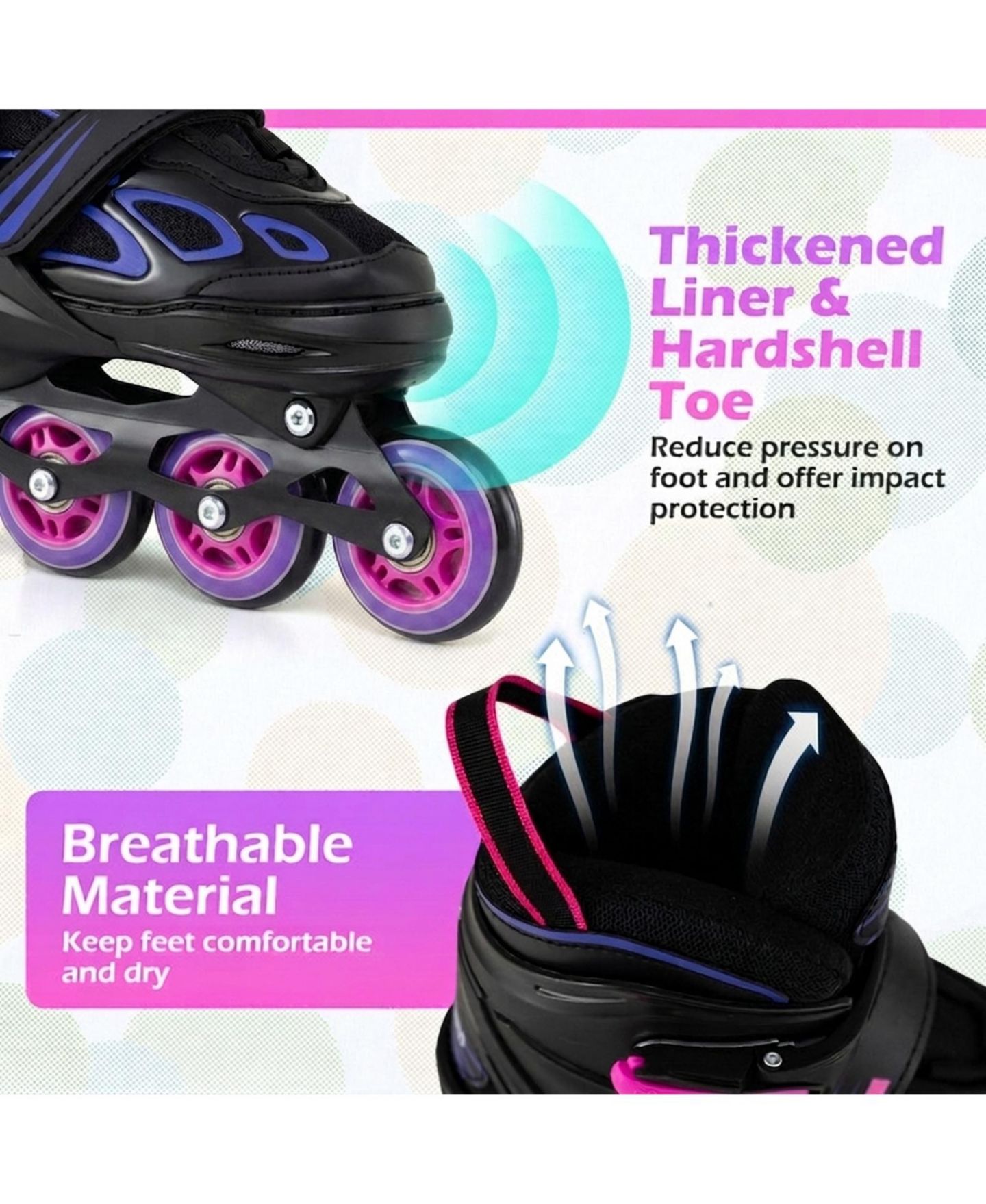 Детские игрушки HONGGE 4-Size Adjustable Light-Up Wheel Inline Skates, Ages 7+, цвет: Фиолетовый / Чёрный — фото 5
