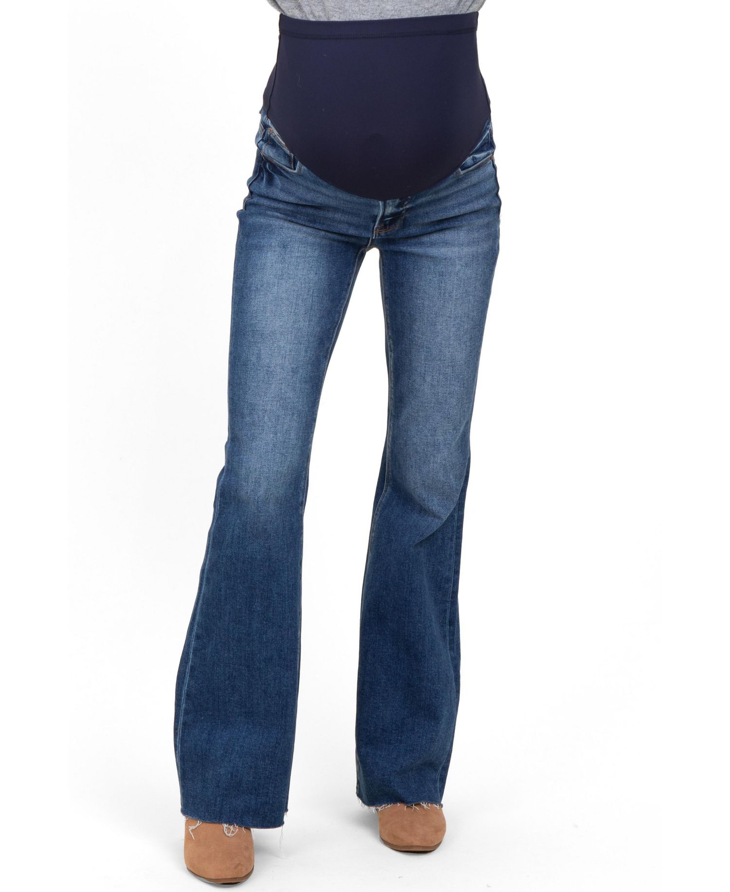 Women's Maternity High-Waisted Flare Raw-Hem Jeans