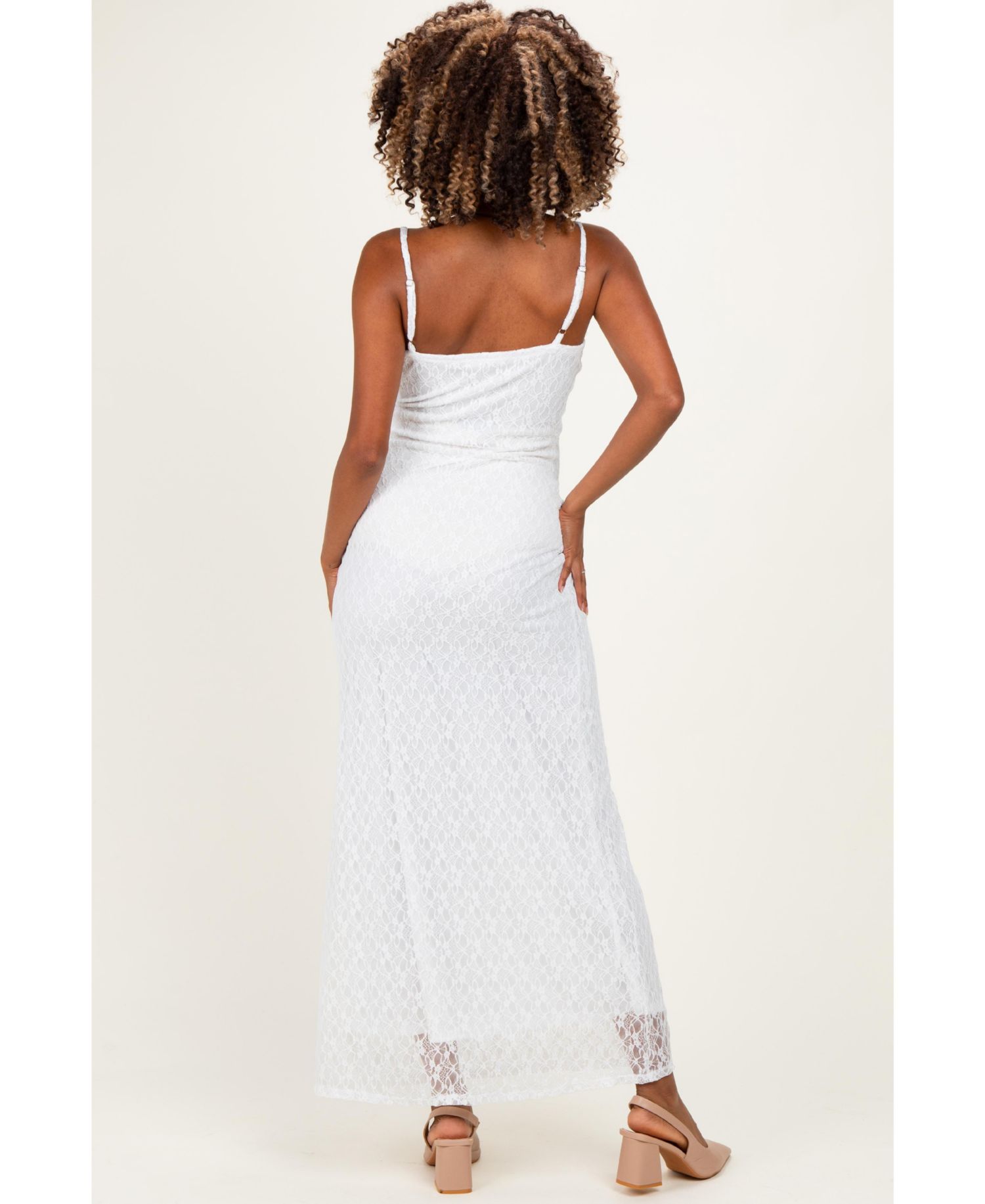 Maternity Sleeveless Lace Square-Neck Maxi Dress