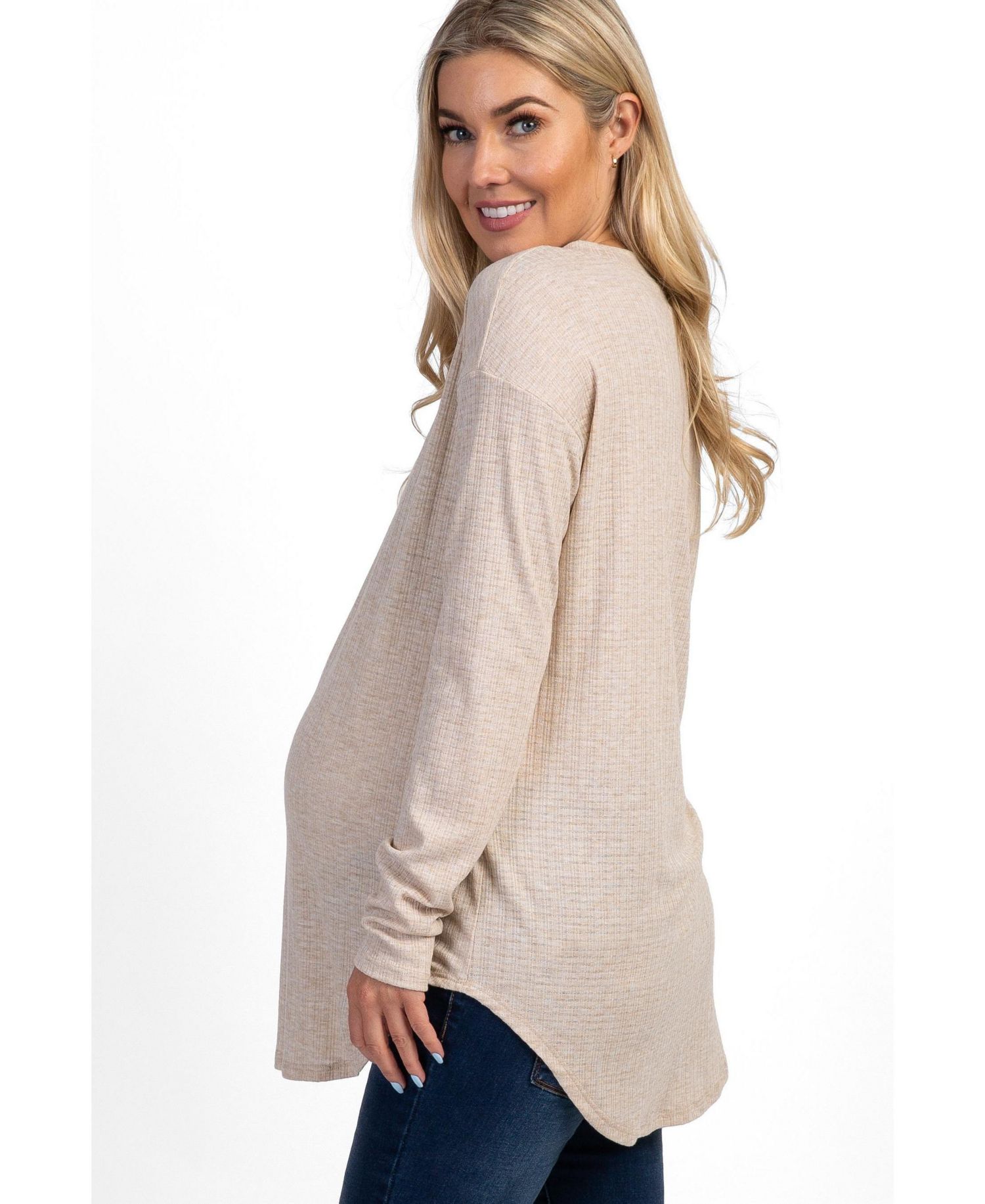 Women's Ivory Long Sleeve Ribbed Top