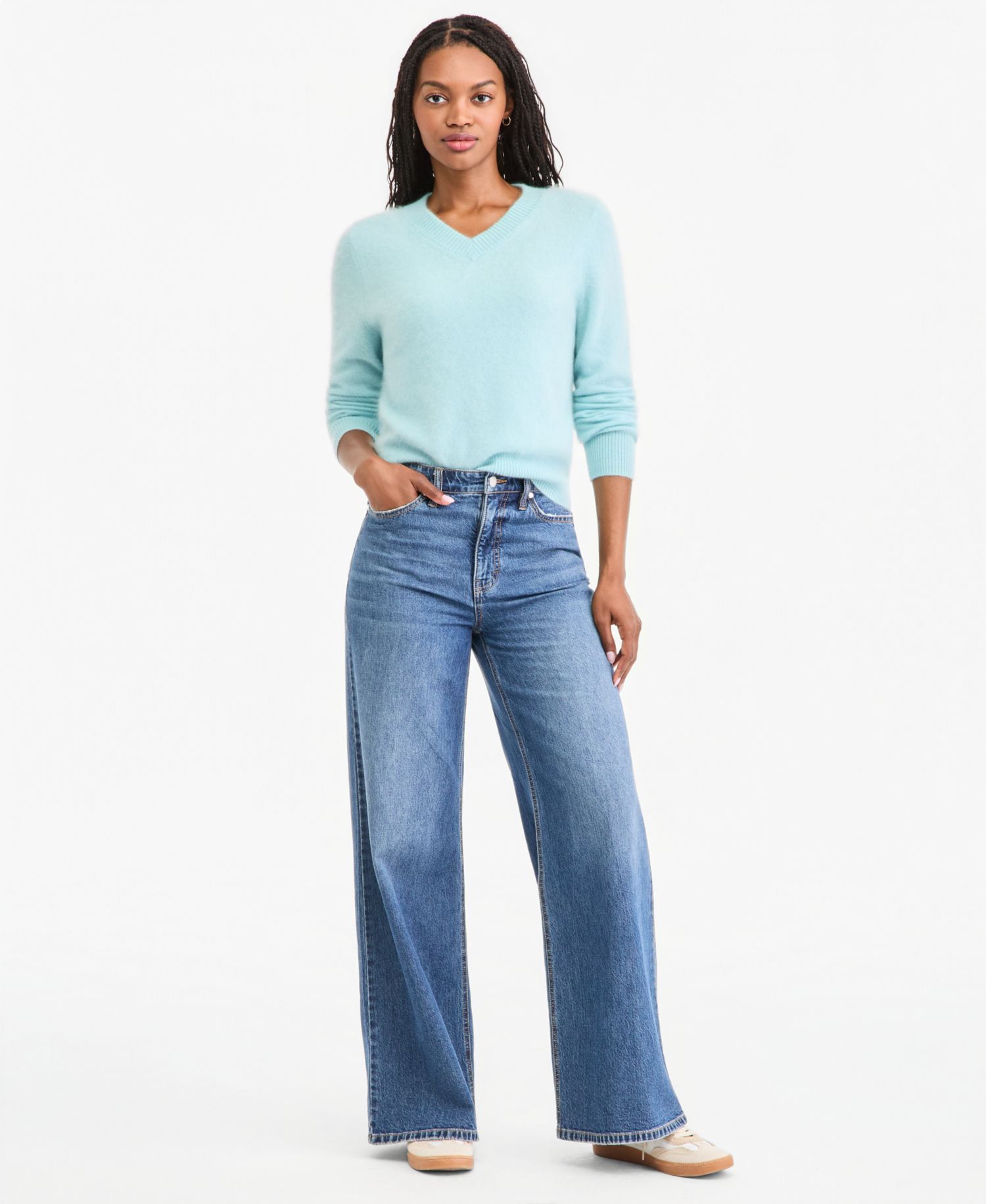 Women's Brushed 100% Cashmere V-Neck Sweater