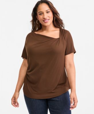 Plus Size Asymmetric Neck Short-Sleeve Top