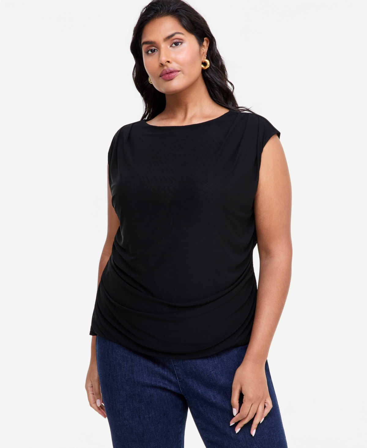 I.n.c. International Concepts Plus Mesh Boat Neck Ruched Tank, Macy's Exclusive