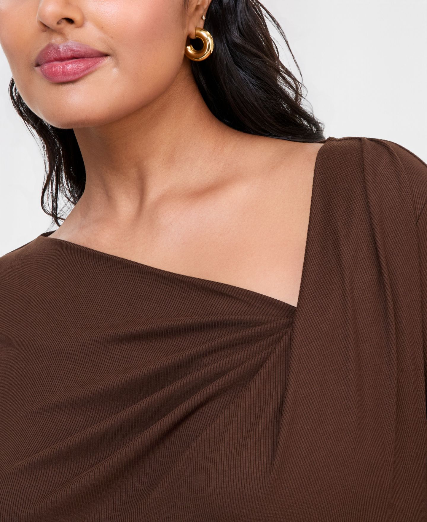 Женская блузка I.N.C. International Concepts Plus Size Drape Cowl Long-Sleeve Blouse, цвет: Кофейный — фото 3