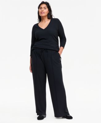 Plus Size Ribbed Wide-Leg Drawstring Pants