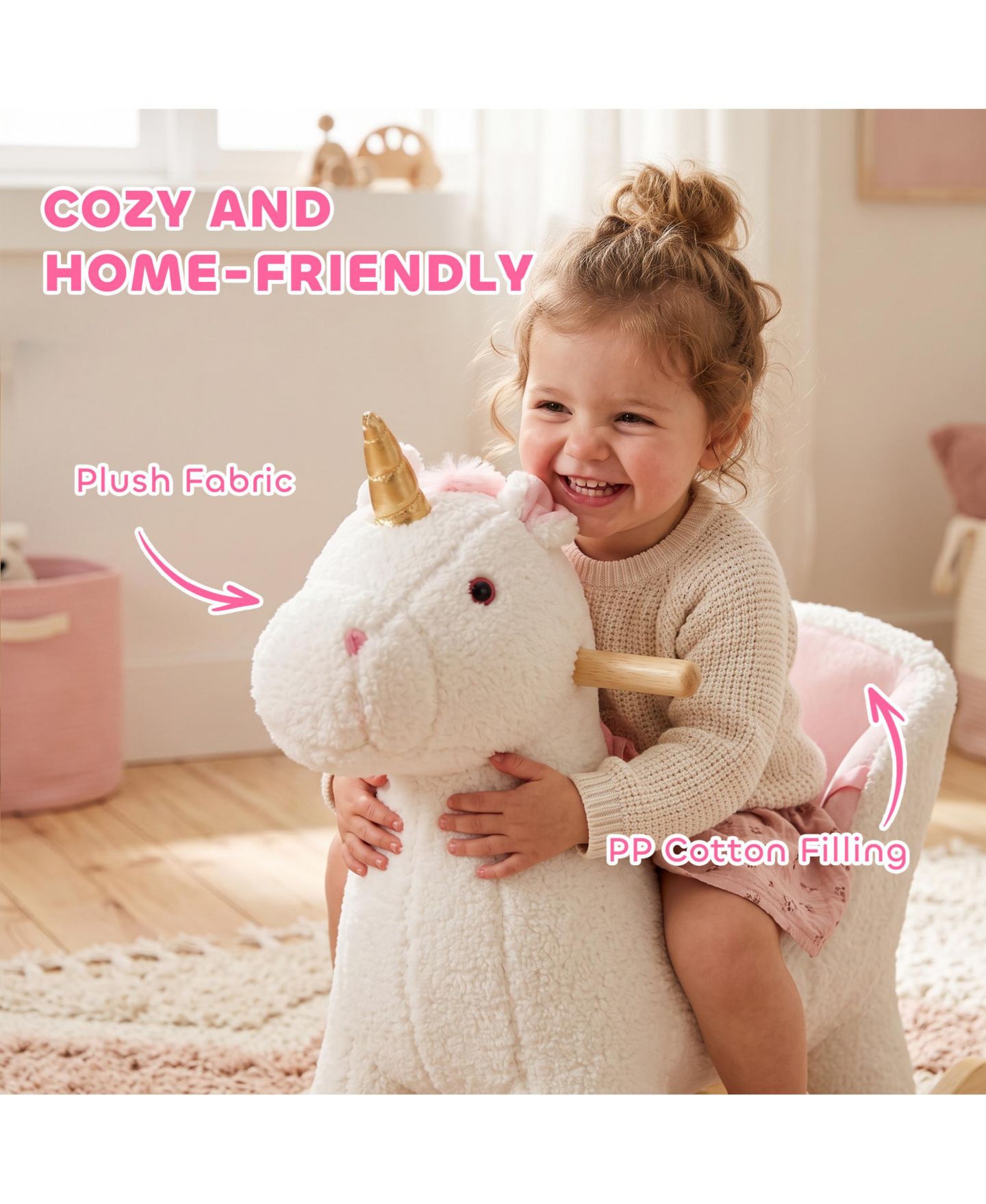 Детская игрушка Qaba Unicorn Baby Rocking Horse with Realistic Sound, 55 lb. Capacity, Ages 1+, цвет: Белый — фото 4