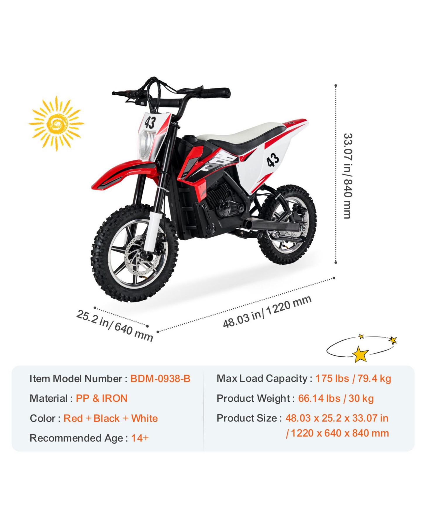 Детские игрушки HONGGE Electric Ride-On Motorcycle 36V Powered 15.5 mph Treaded Tires, 175 lbs Capacity, Ages 14+, цвет: Чёрный — фото 5