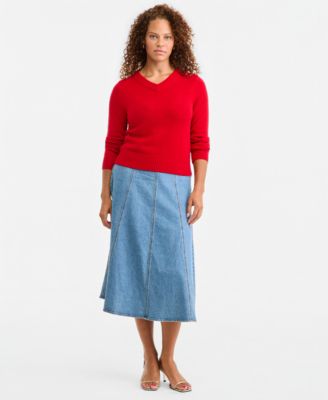 Women's Denim A-Line Midi Skirt
