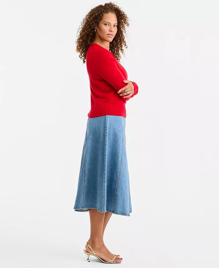 Women's Denim A-Line Midi Skirt - thumbnail 2