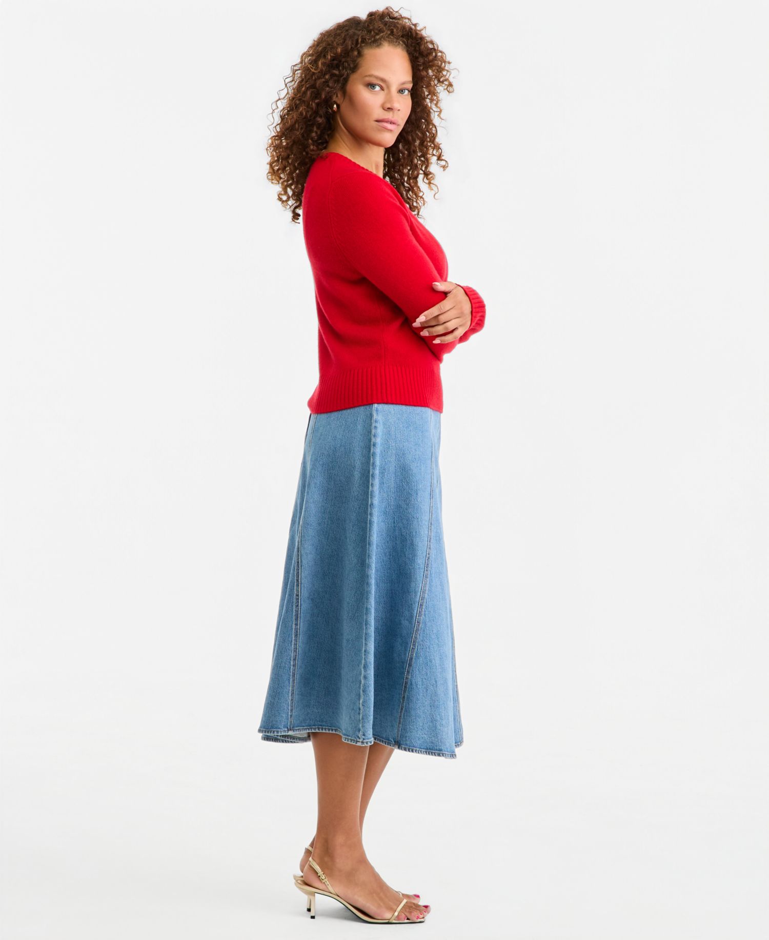 Women's Denim A-Line Midi Skirt