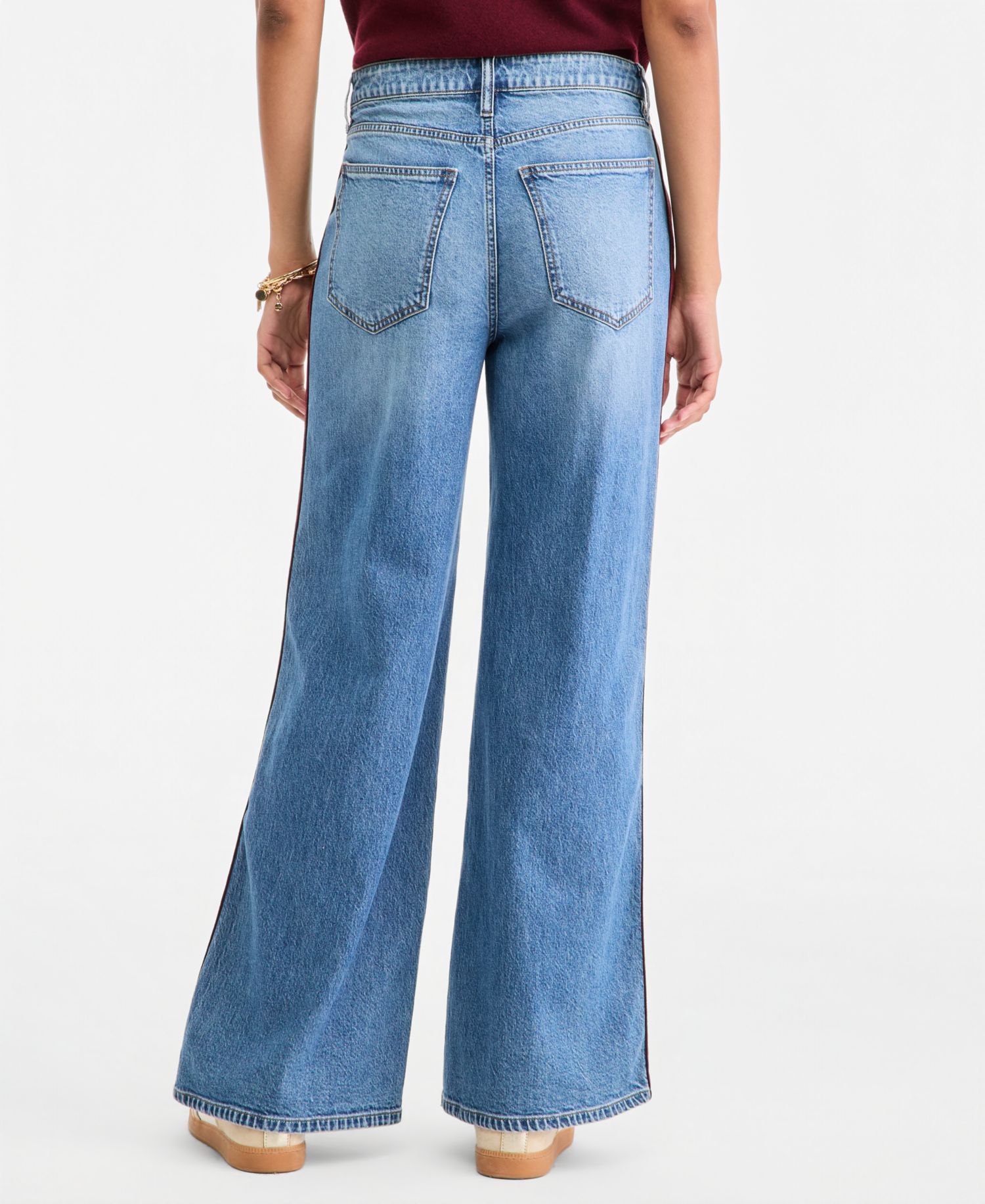 Women's High-Waisted Wide-Leg Suede Side-Stripe Jeans, Regular & Short