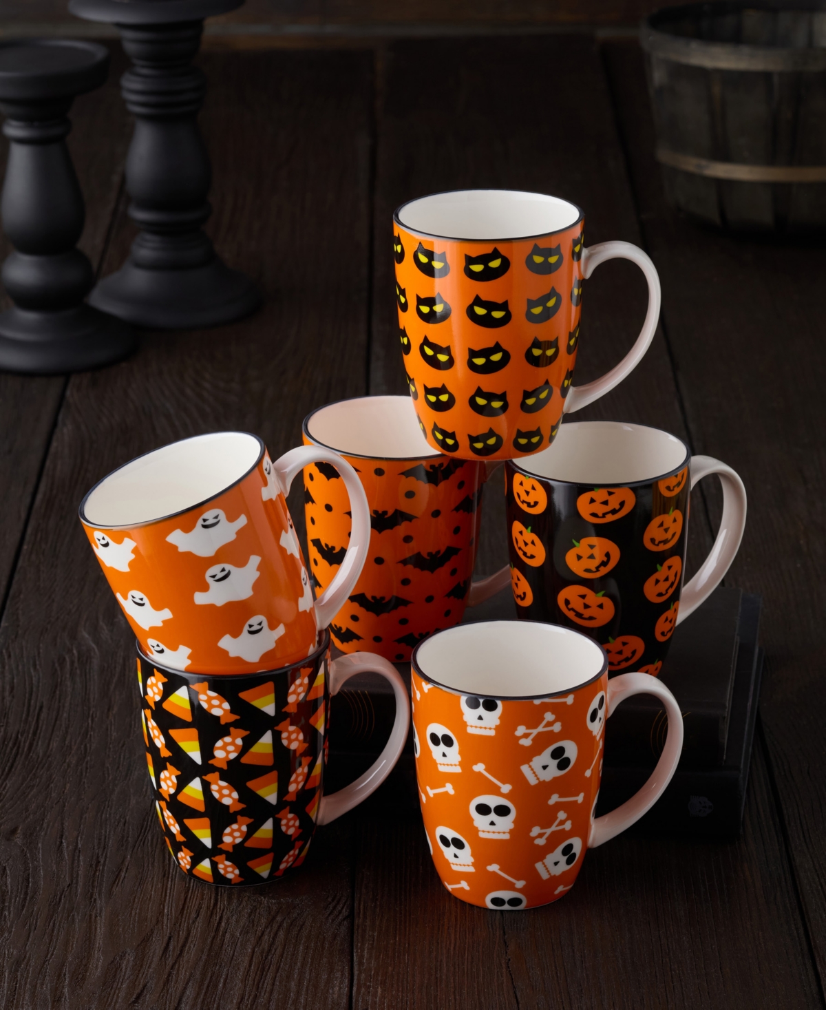Certified International Halloween Pad Print Mugs, Set of 6