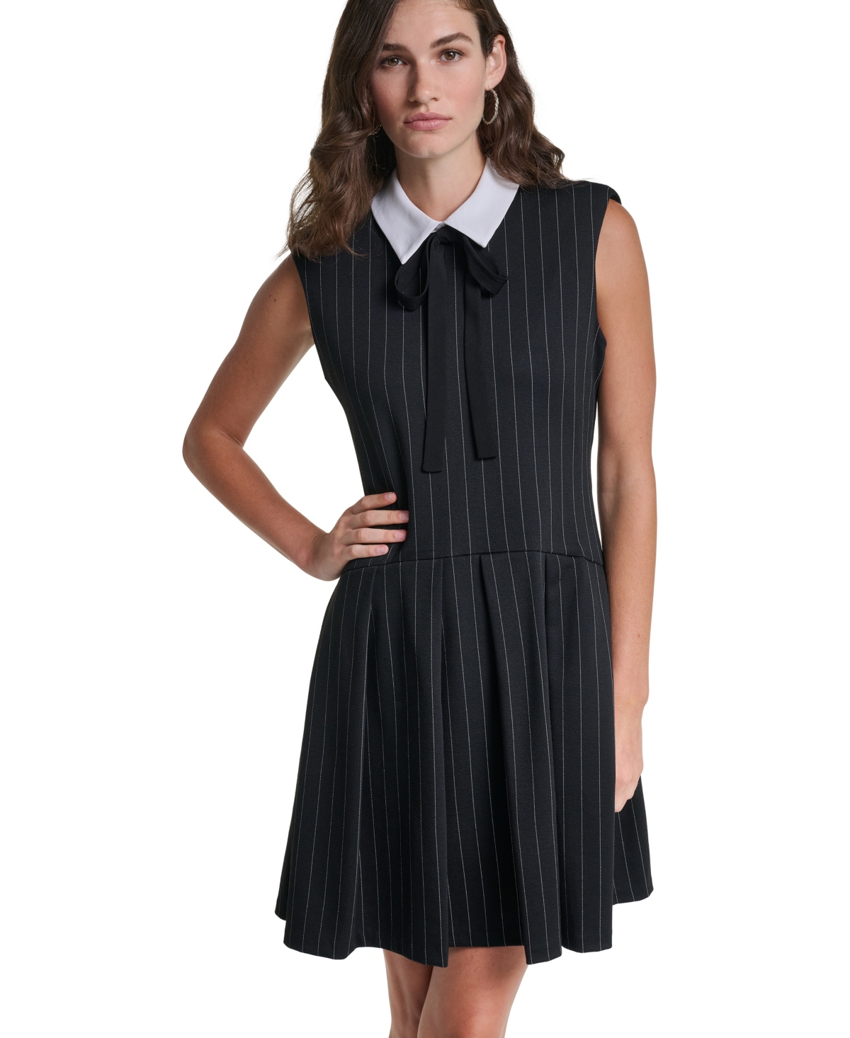 Karl Lagerfeld Paris Women's Pinstripe A-Line Sleeveless Dress