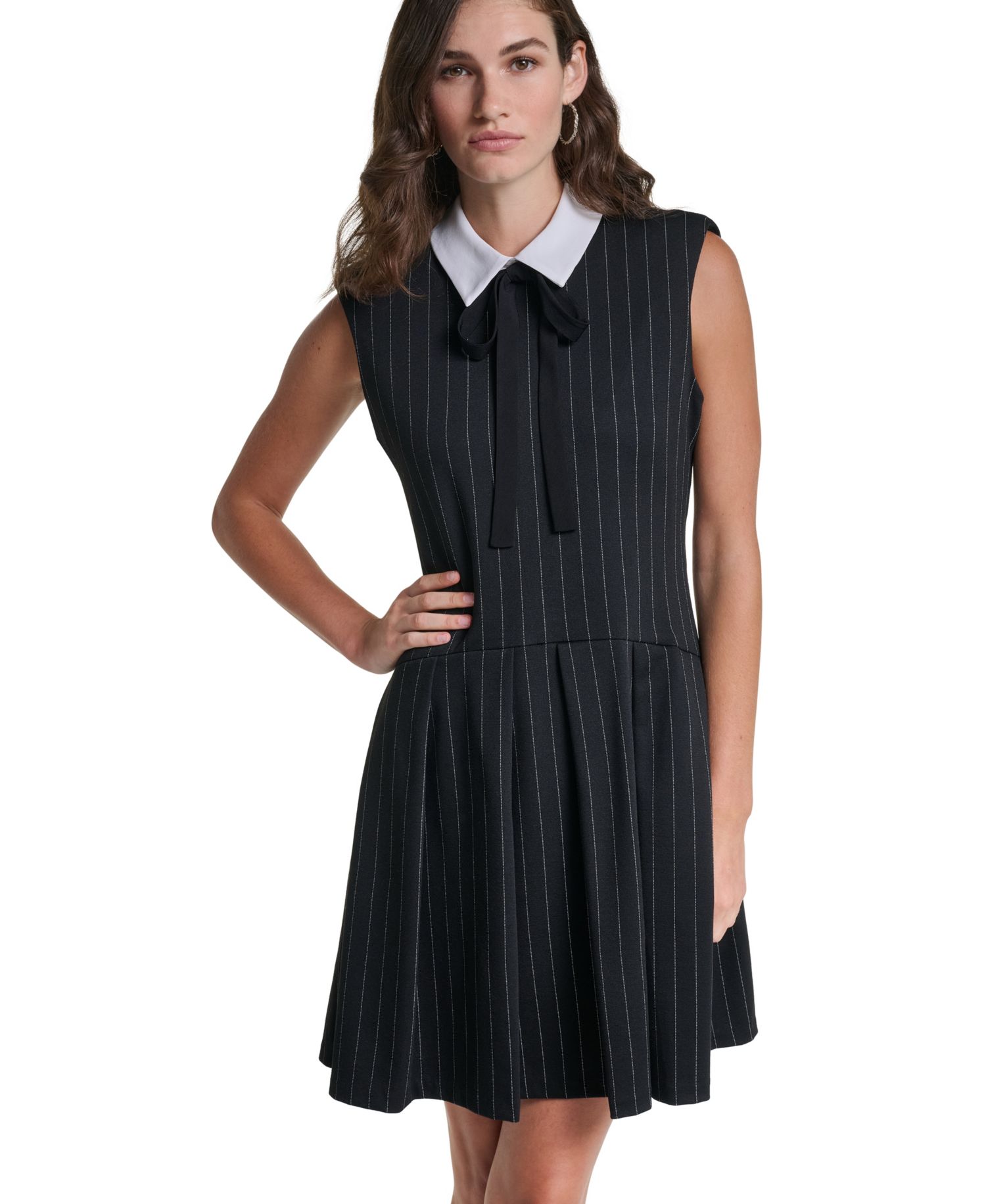 Women's Pinstripe A-Line Sleeveless Dress